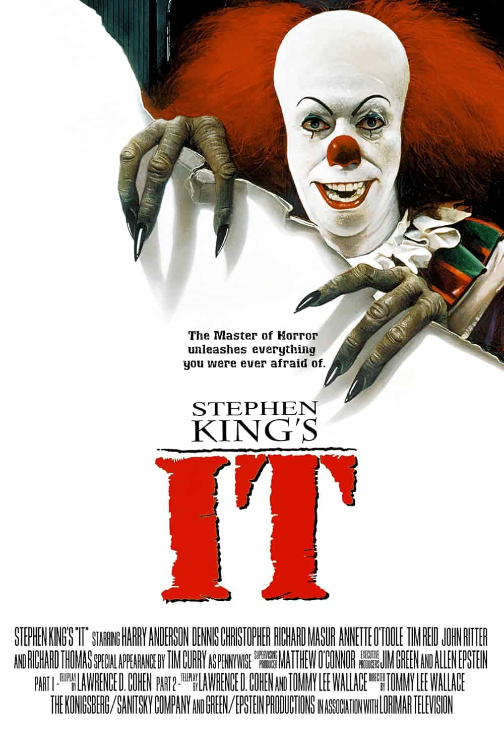 Official movie poster for Stephen King's 'IT' featuring Pennywise with claws.